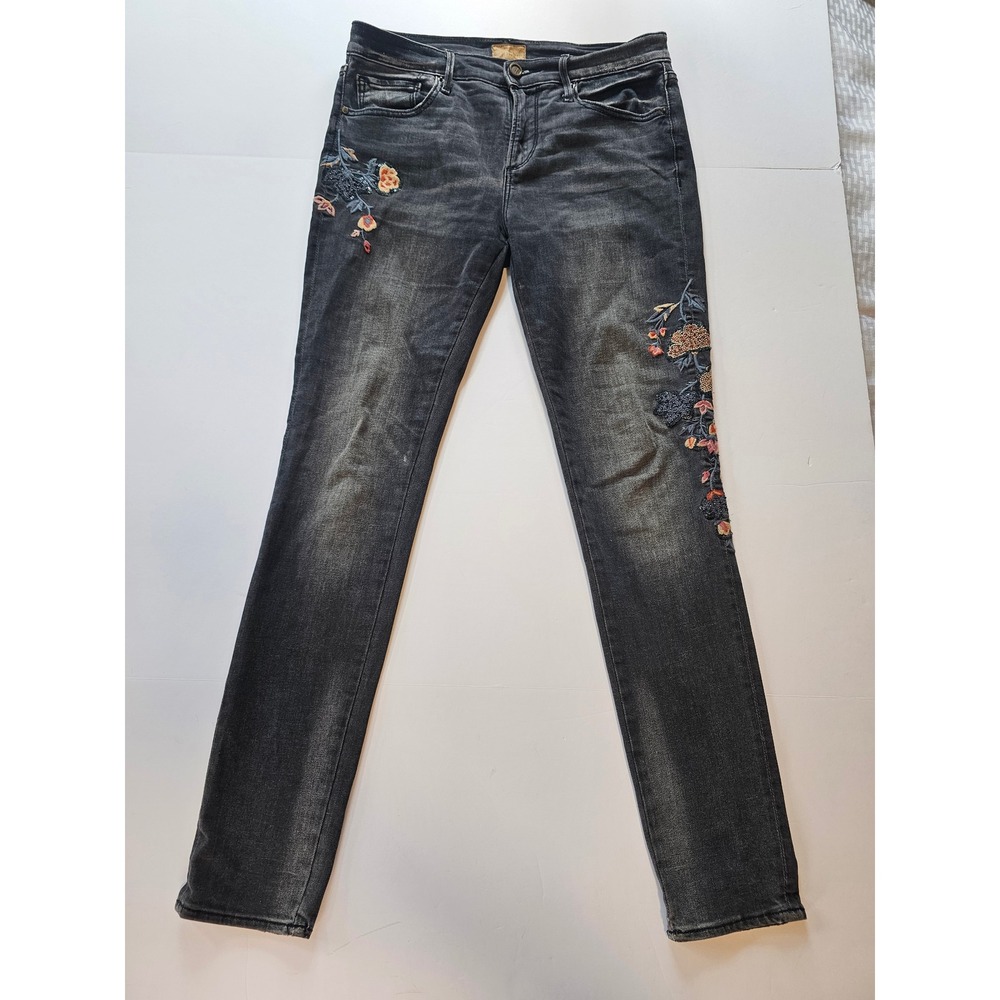 Driftwood Jackie Floral Embroidered‎ Jeans Womens 27 Black Boho Sequin Slim